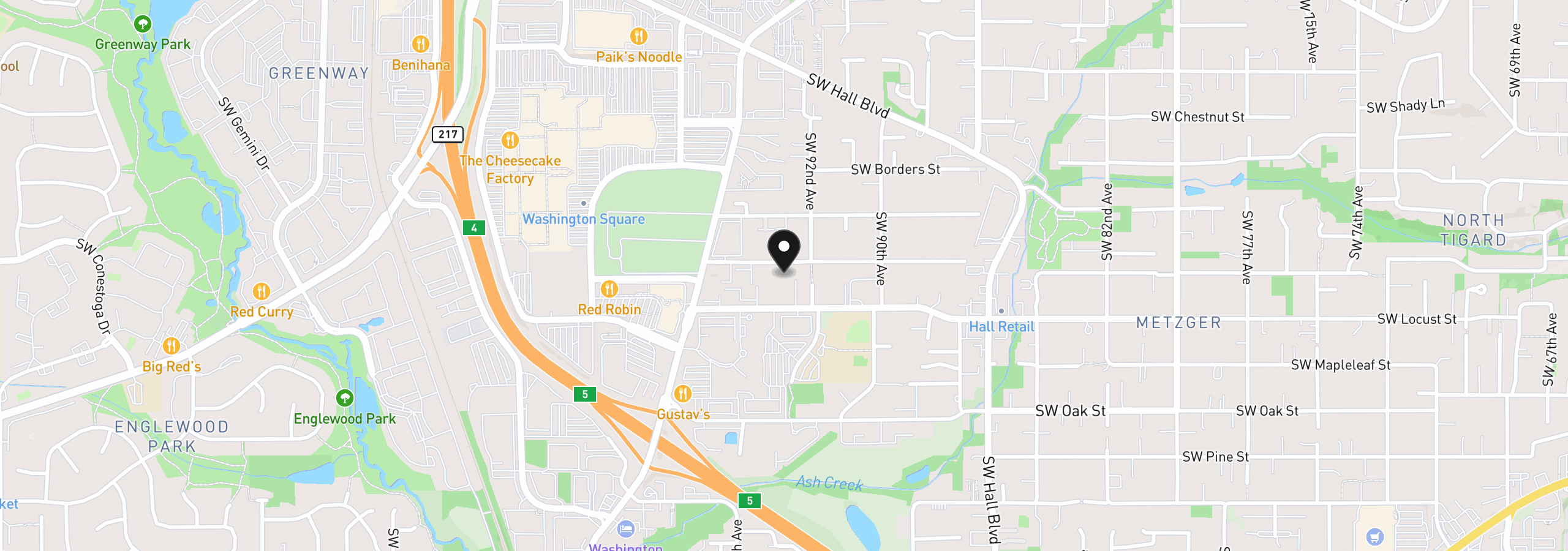 Map showing the location of 9310 SW Coral St, Tigard, OR 97223