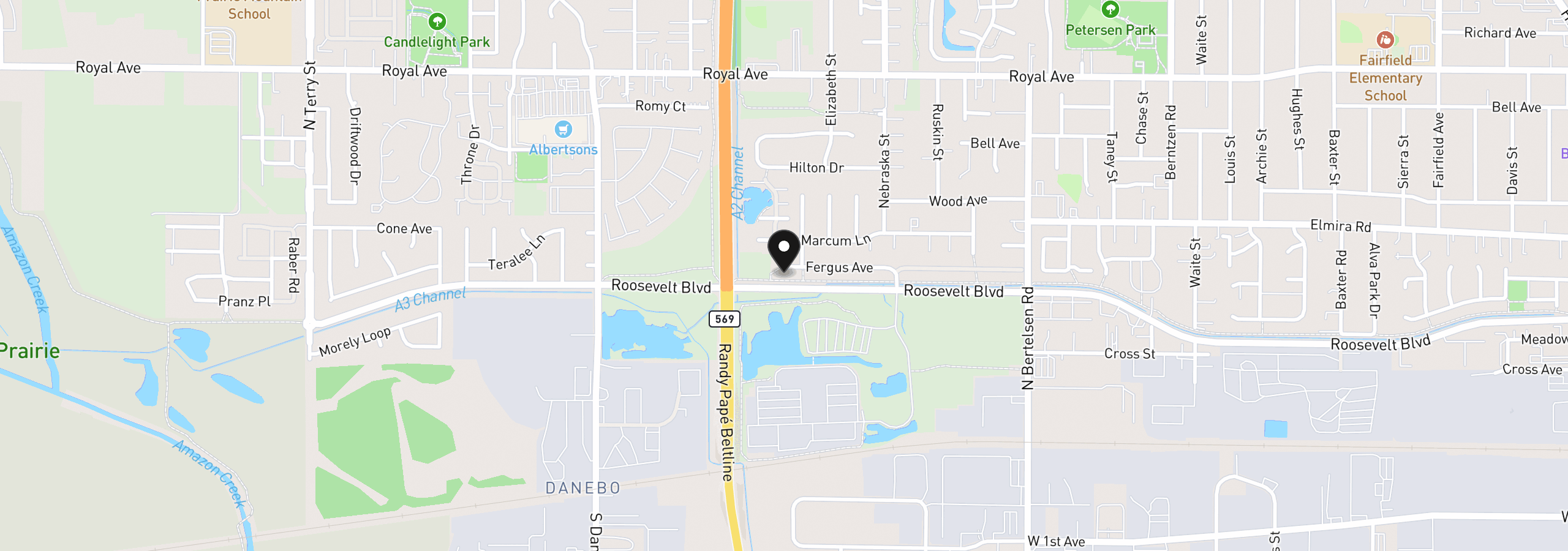 Map showing the location of 4462/4470 Fergus Ave, Eugene, OR 97402