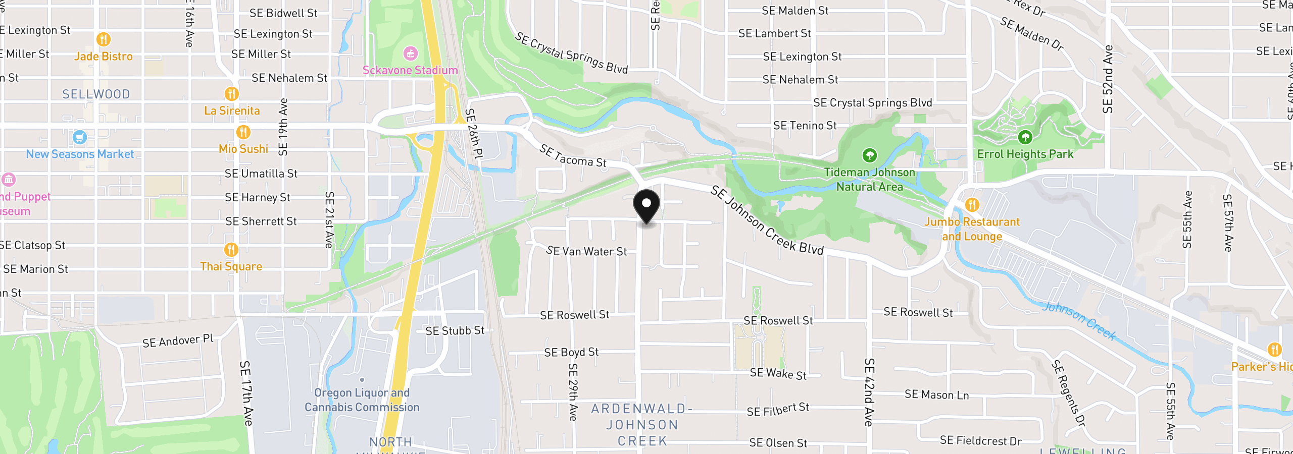 Map showing the location of 3210 SE Sherrett St, Milwaukie, OR 97222
