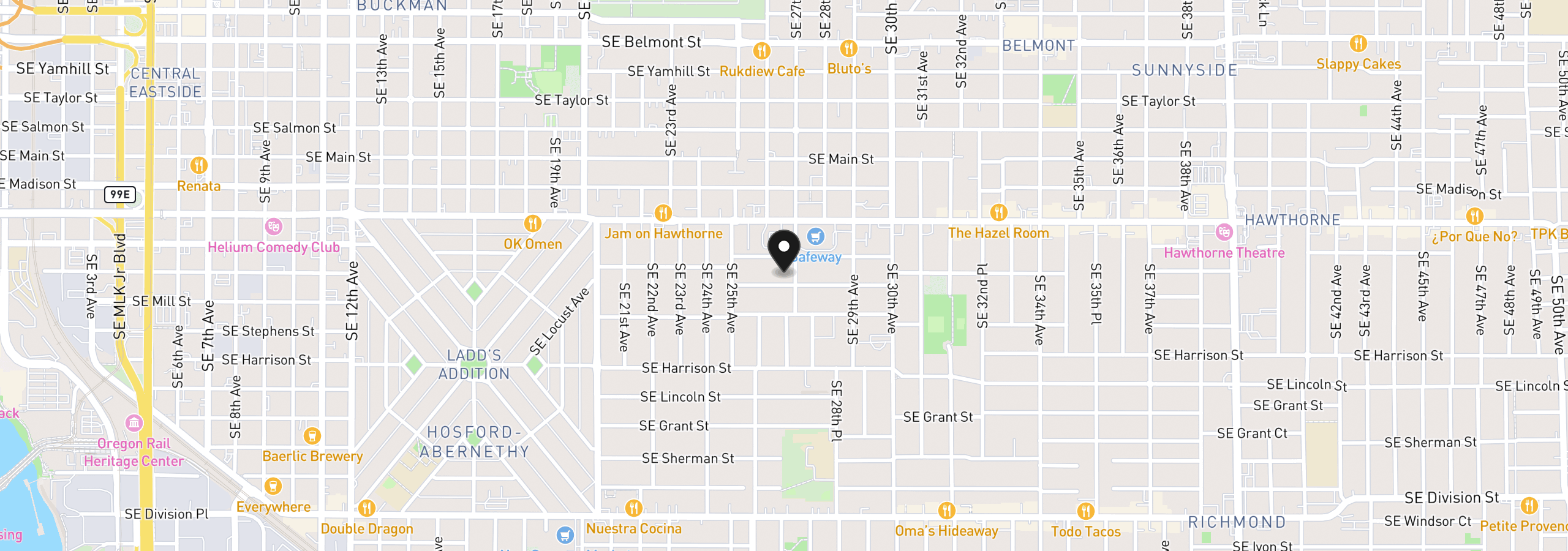Map showing the location of 2635 SE Market St, Portland, OR 97214