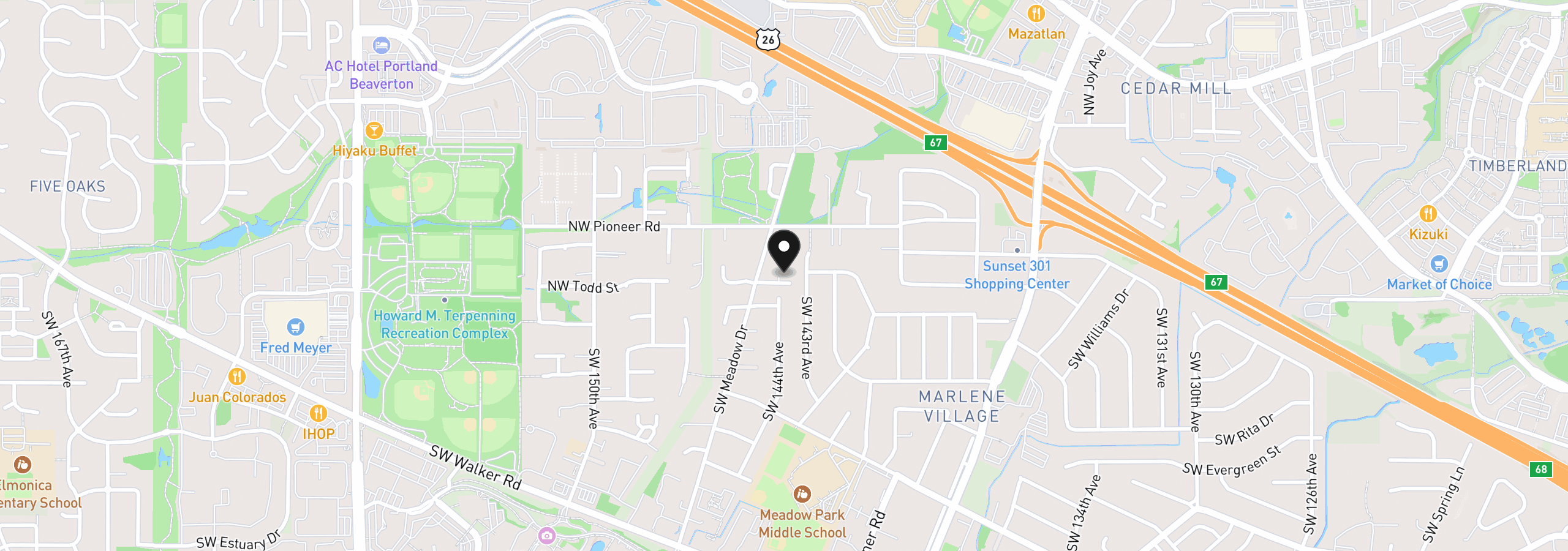 Map showing the location of 14374 NW Tripton Ct, Beaverton, OR 97006