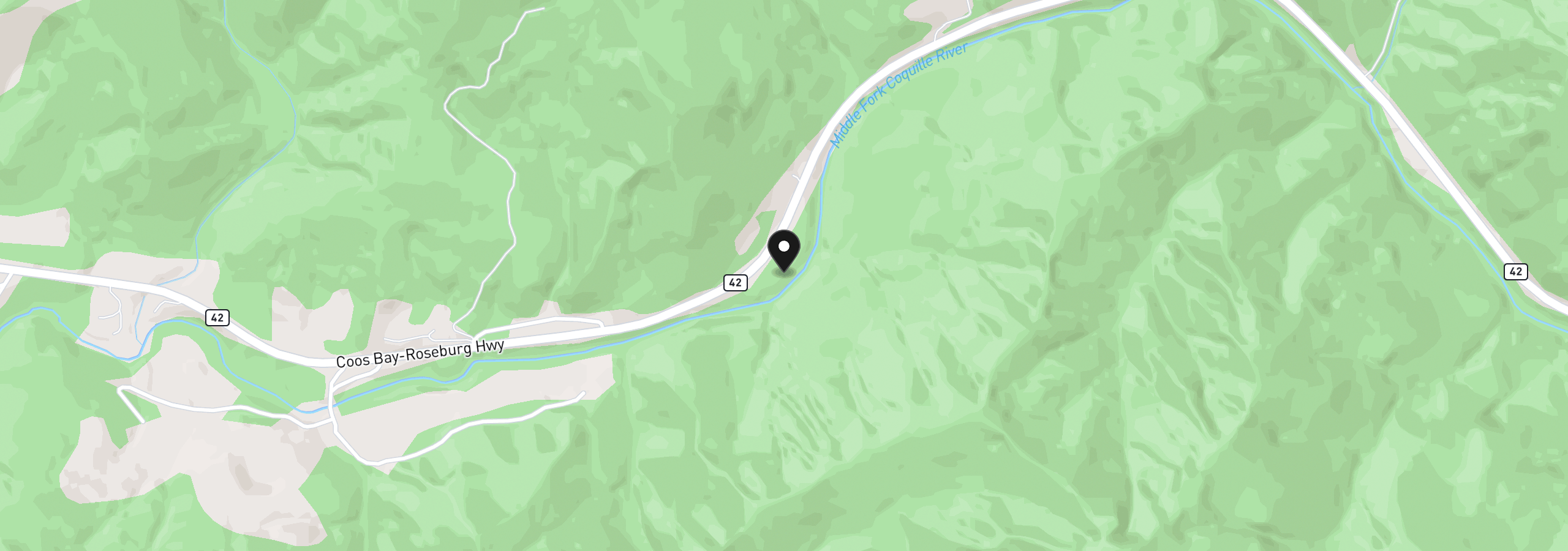 Map showing the location of 20736 Highway 42, Myrtle Point, OR 97458