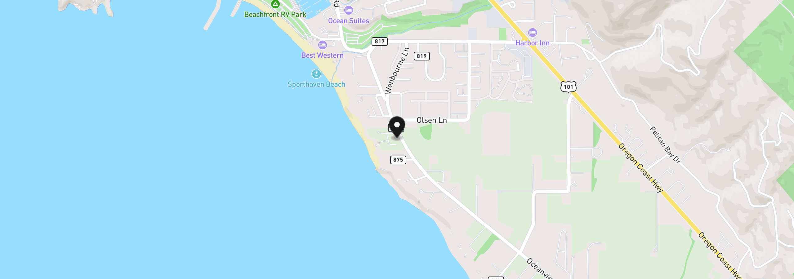 Map showing the location of Sea Breeze Way 16, Brookings, OR 97415