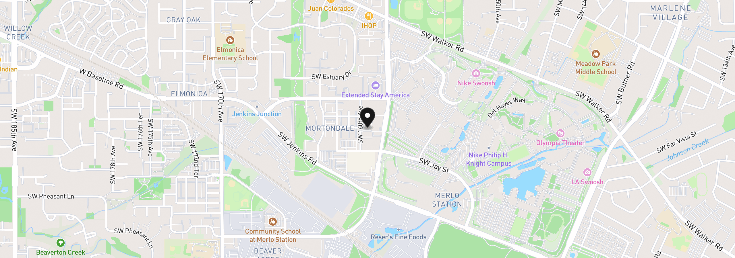 Map showing the location of 1244 SW 160th Ave 104, Beaverton, OR 97006
