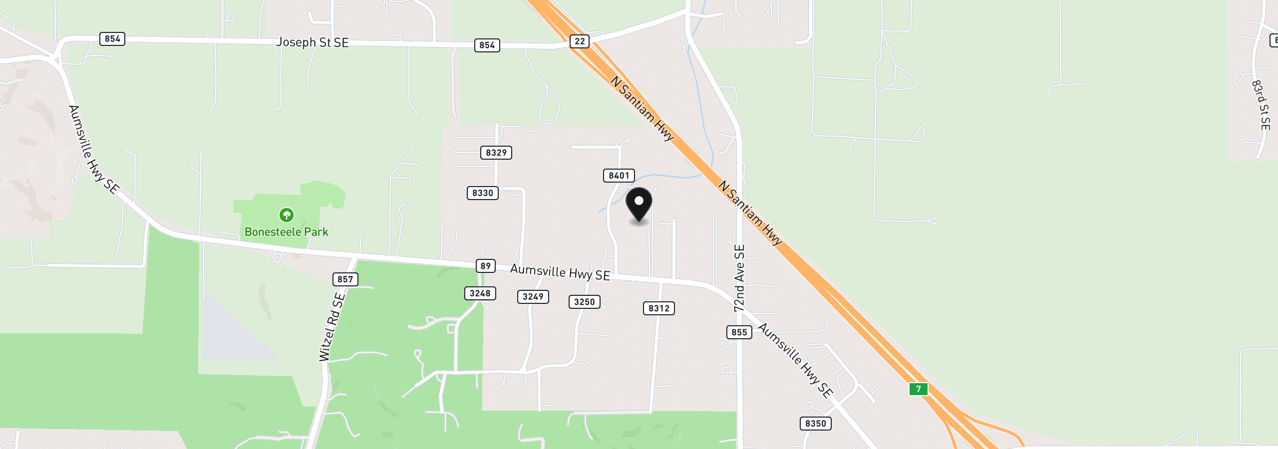 Map showing the location of 6995 Aumsville Hwy SE, Salem, OR 97317