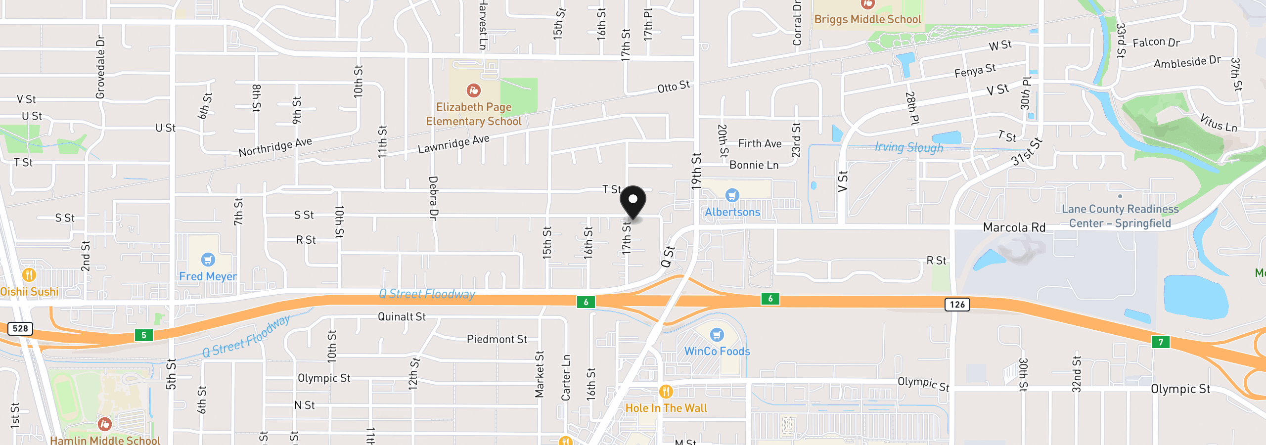 Map showing the location of 1985 17th St, Springfield, OR 97477