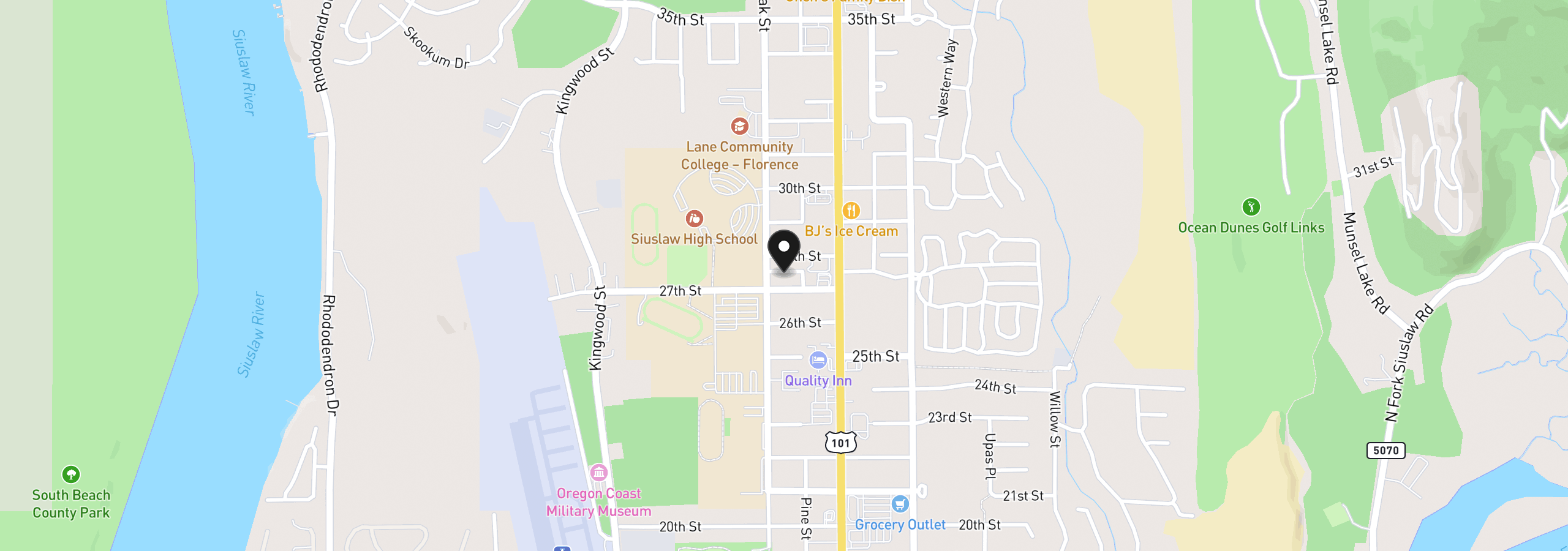 Map showing the location of 1699 27th St 5, Florence, OR 97439