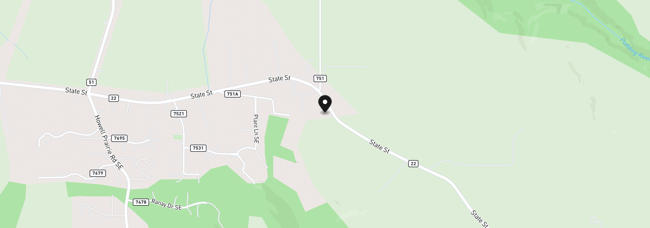 Map showing the location of 9610 State St, Salem, OR 97317