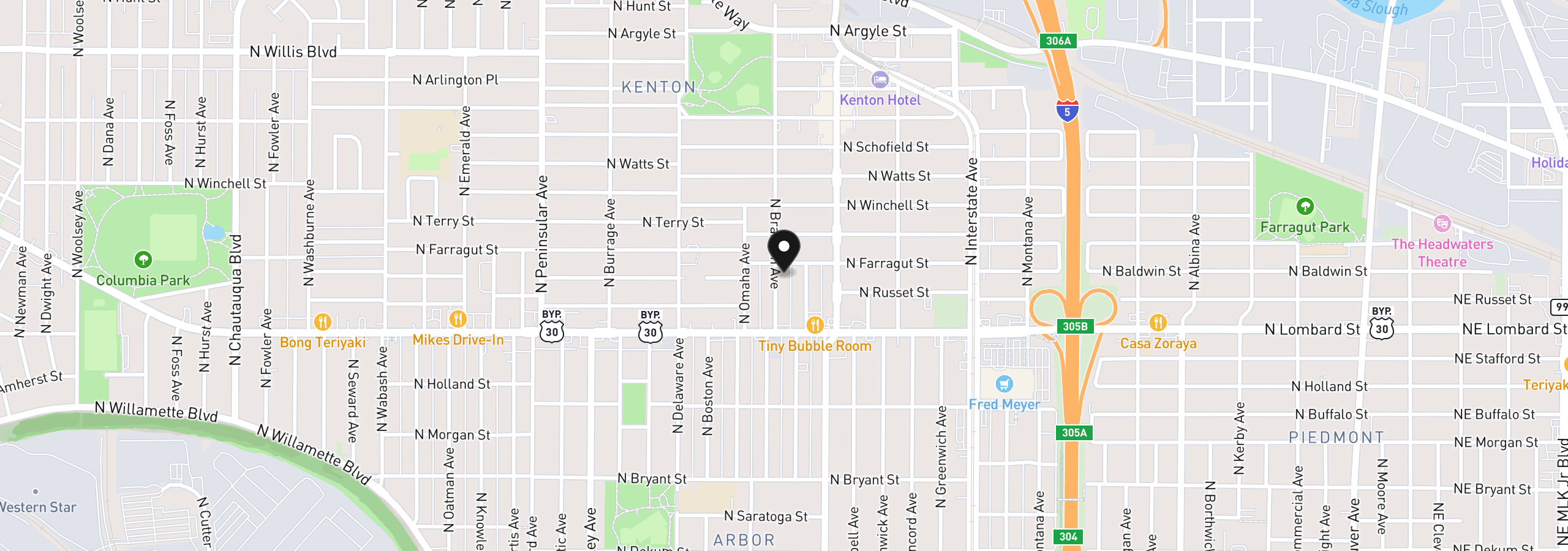 Map showing the location of 7644 N Brandon Ave, Portland, OR 97217