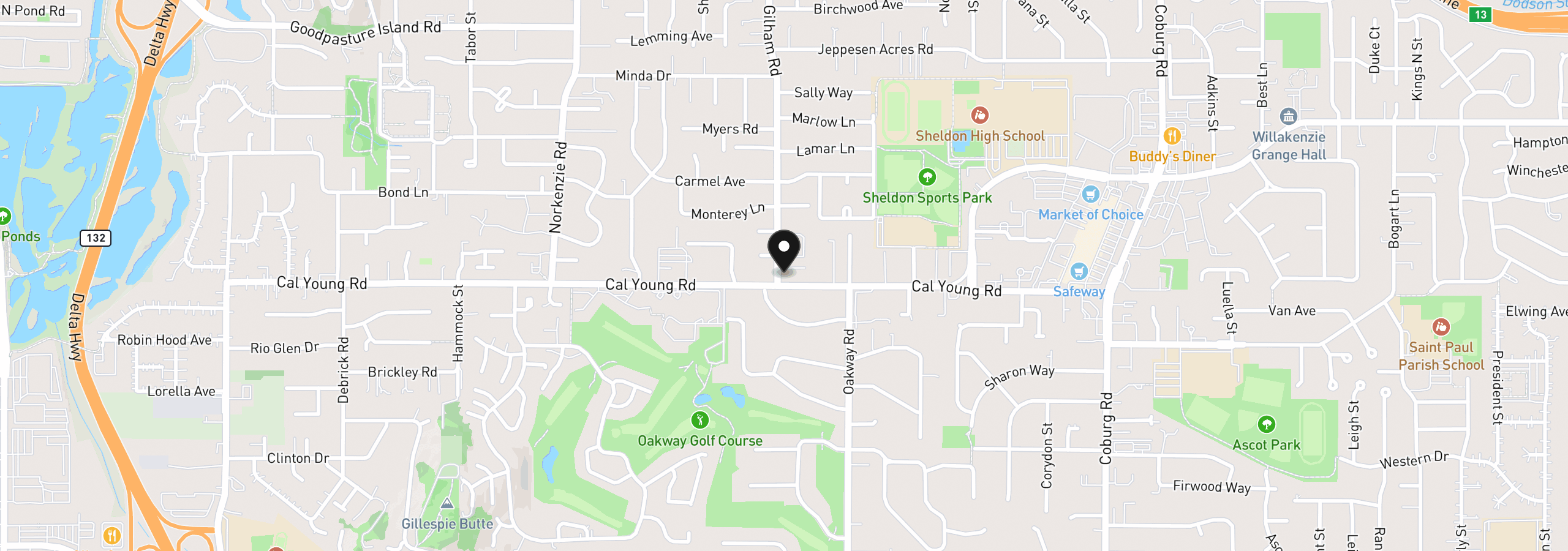 Map showing the location of 1415 Gilham Rd, Eugene, OR 97401