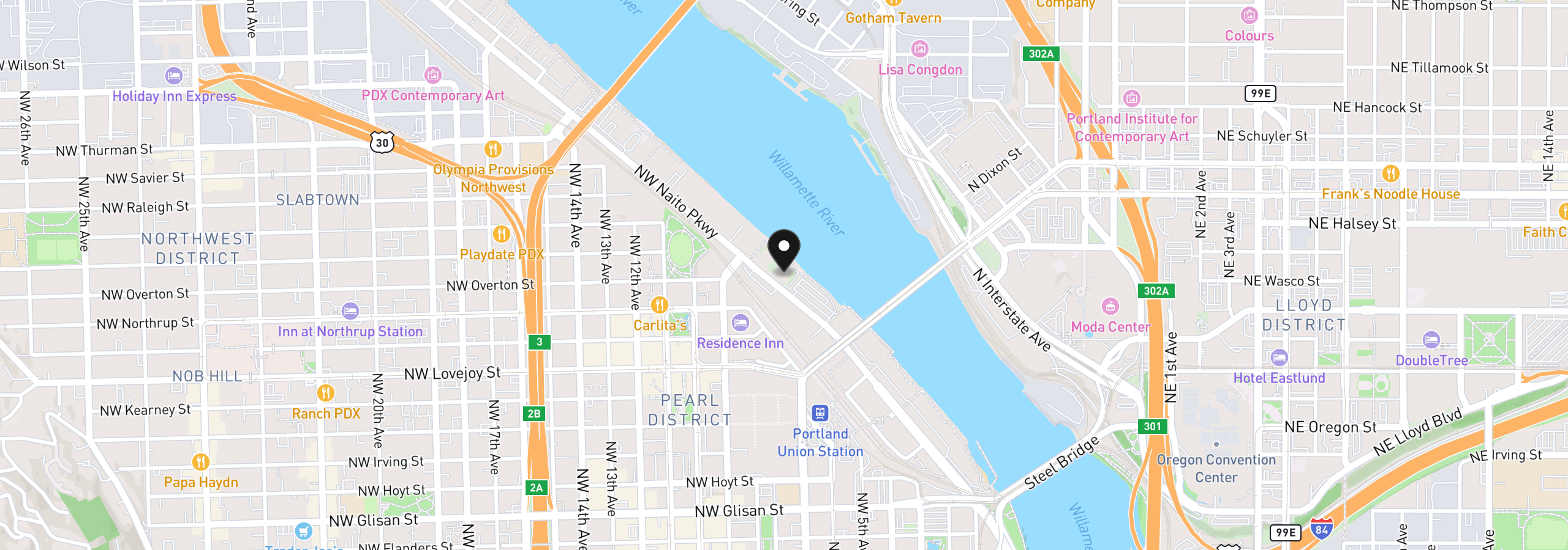 Map showing the location of 1260 NW Naito Pkwy 602b, Portland, OR 97209