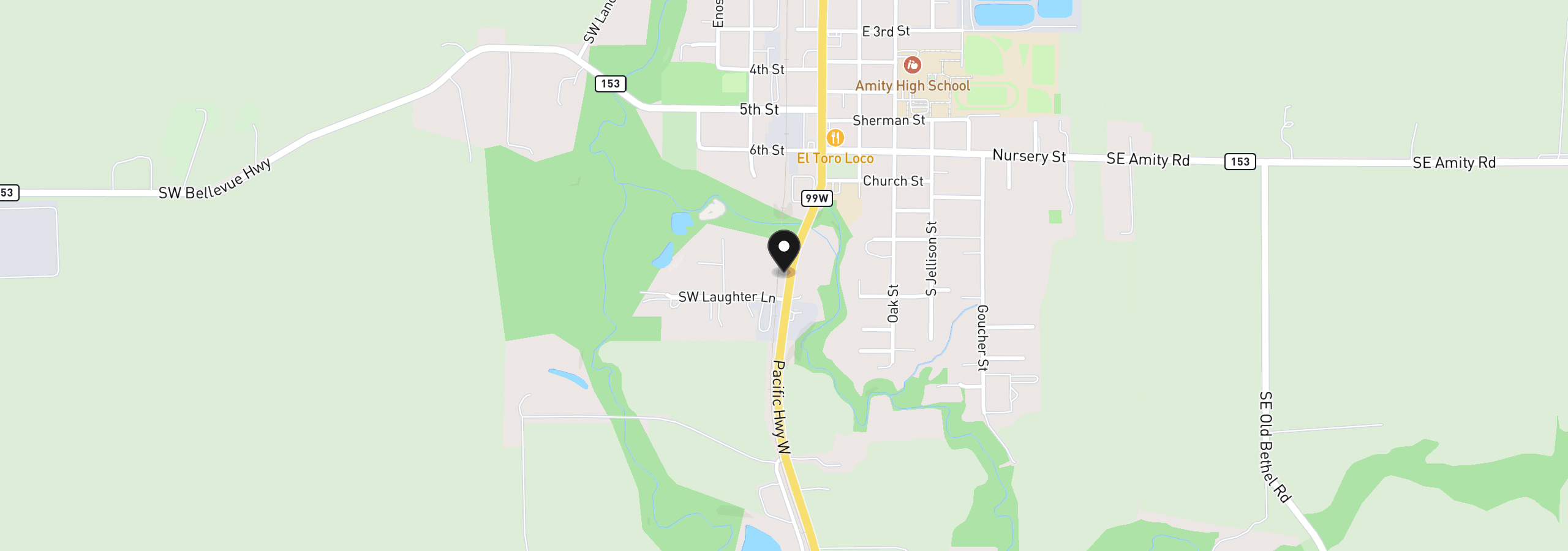Map showing the location of 20530 S Highway 99w, Amity, OR 97101