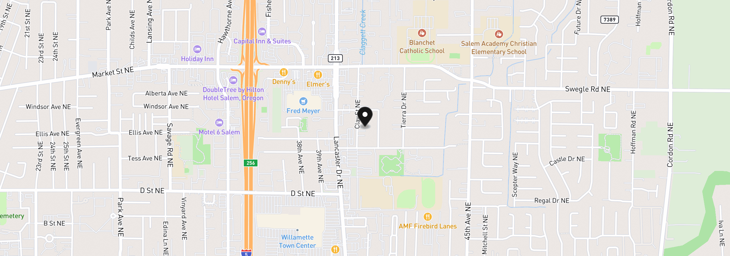 Map showing the location of 1400 Clay St NE, Salem, OR 97301