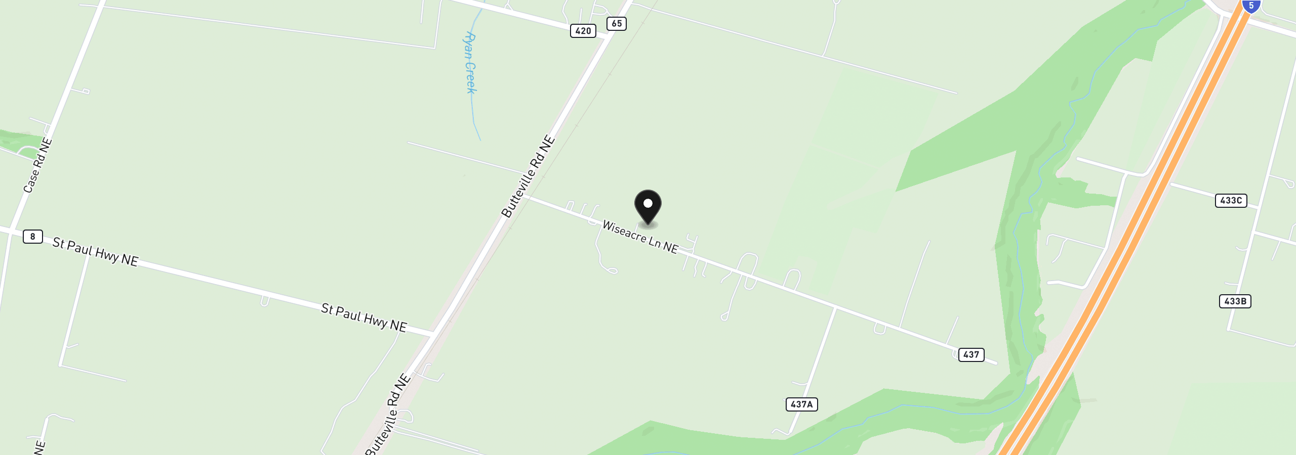 Map showing the location of 10093 NE Wiseacre Ln, Aurora, OR 97002
