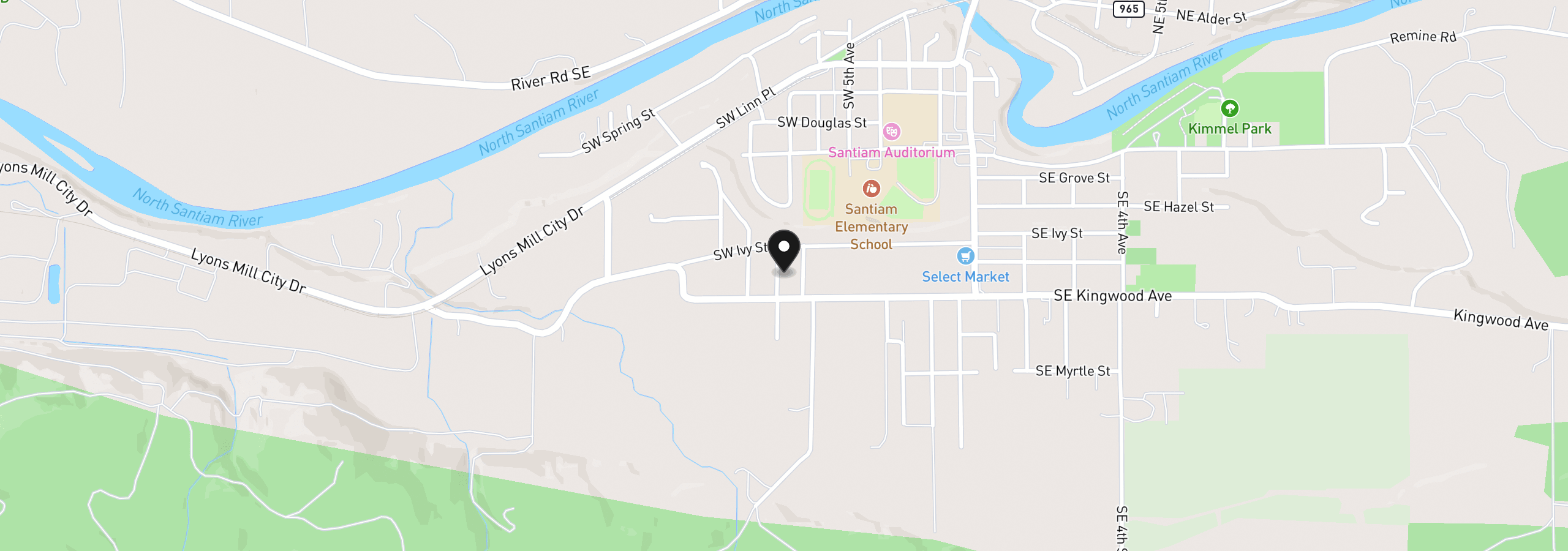 Map showing the location of 932 SW Swift Ave, Mill City, OR 97360
