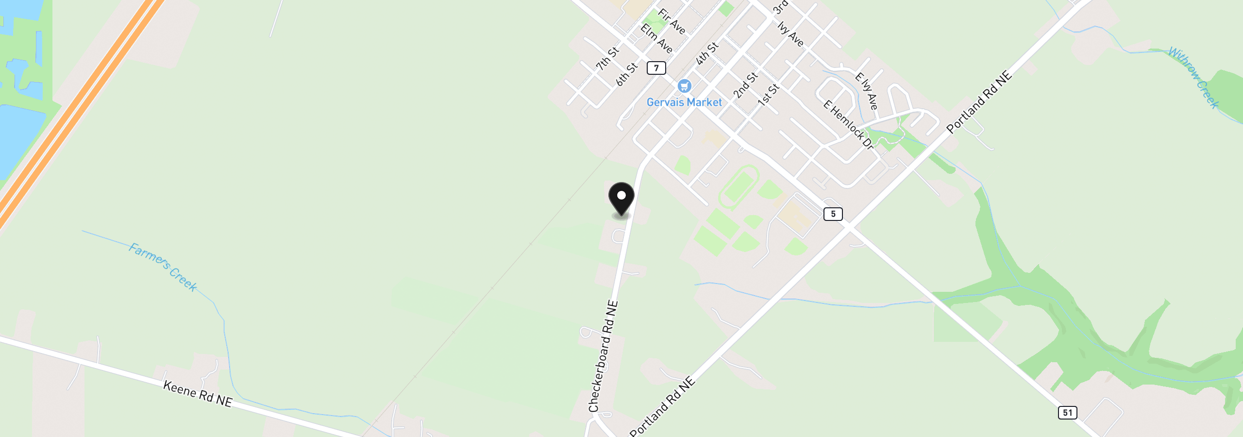 Map showing the location of 0 Checkerboard Rd NE, Gervais, OR 97026