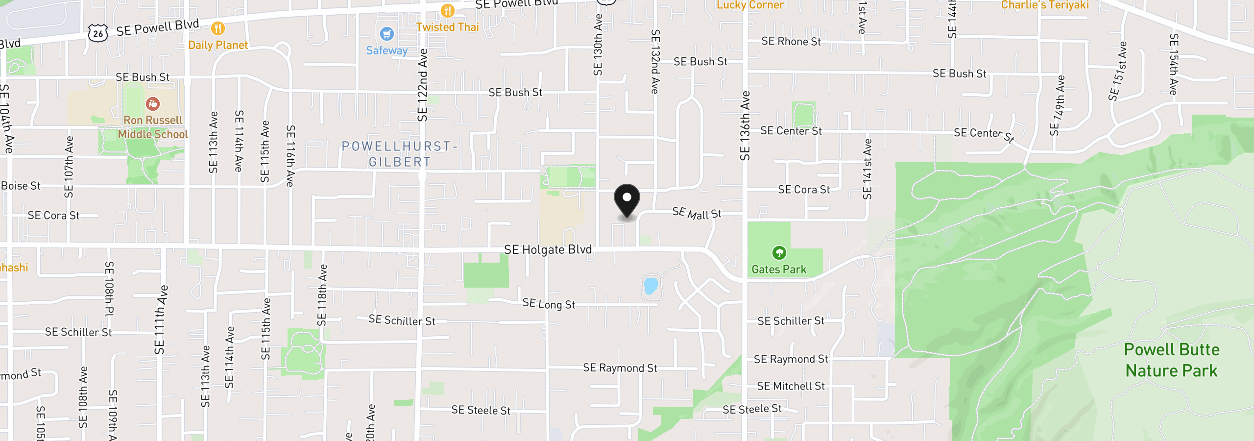 Map showing the location of 13052 SE Cora St, Portland, OR 97236