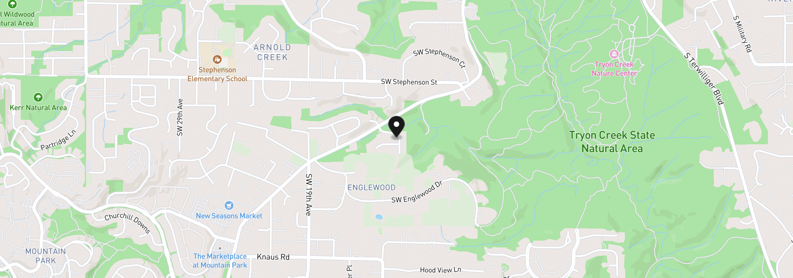Map showing the location of 1201 SW Ophelia St, Portland, OR 97219