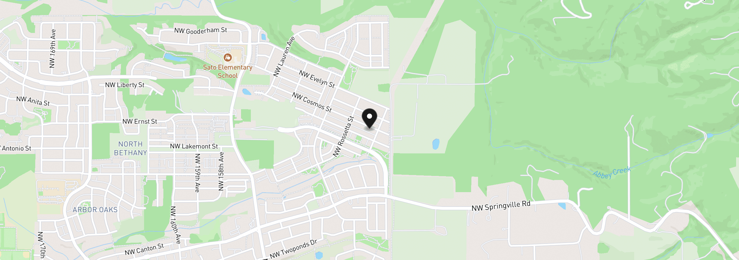 Map showing the location of 14650 NW Cosmos St, Portland, OR 97229