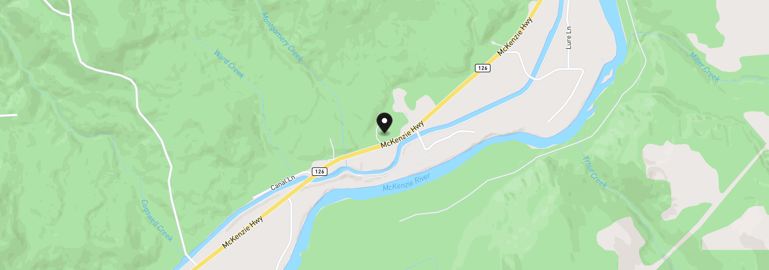 Map showing the location of 44221 McKenzie Hwy, Walterville, OR 97489