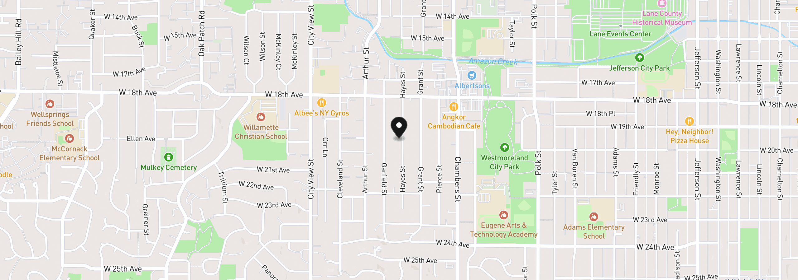 Map showing the location of 1960 Hayes St, Eugene, OR 97405