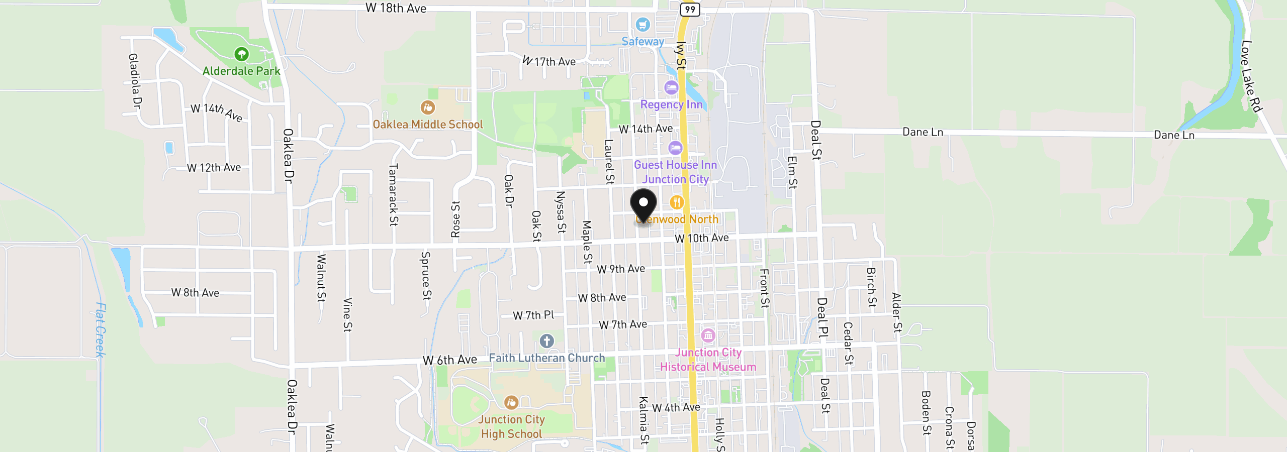 Map showing the location of 1050 Yew St, Junction City, OR 97448