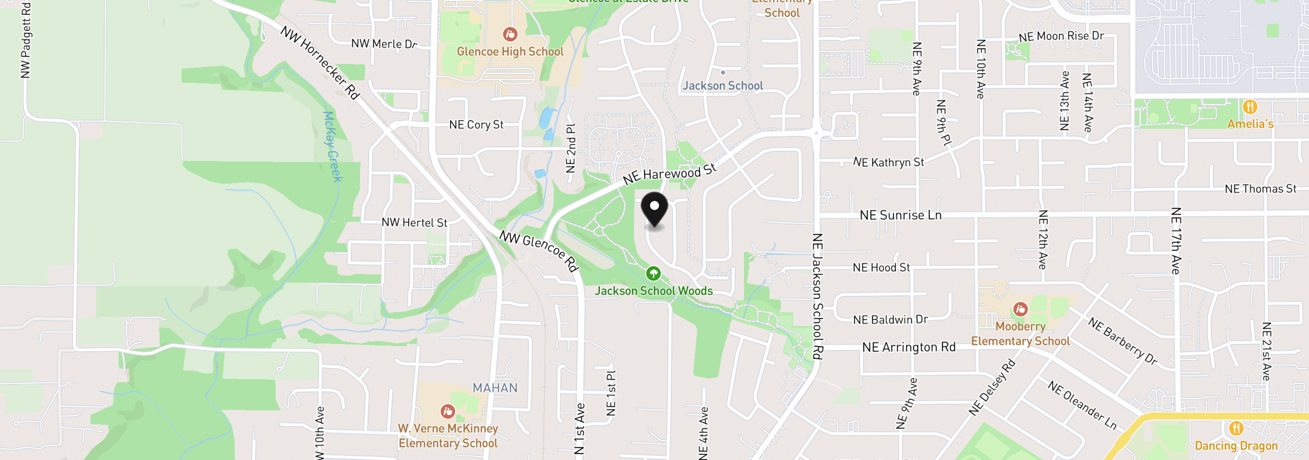 Map showing the location of 1536 NE Parkside Dr, Hillsboro, OR 97124