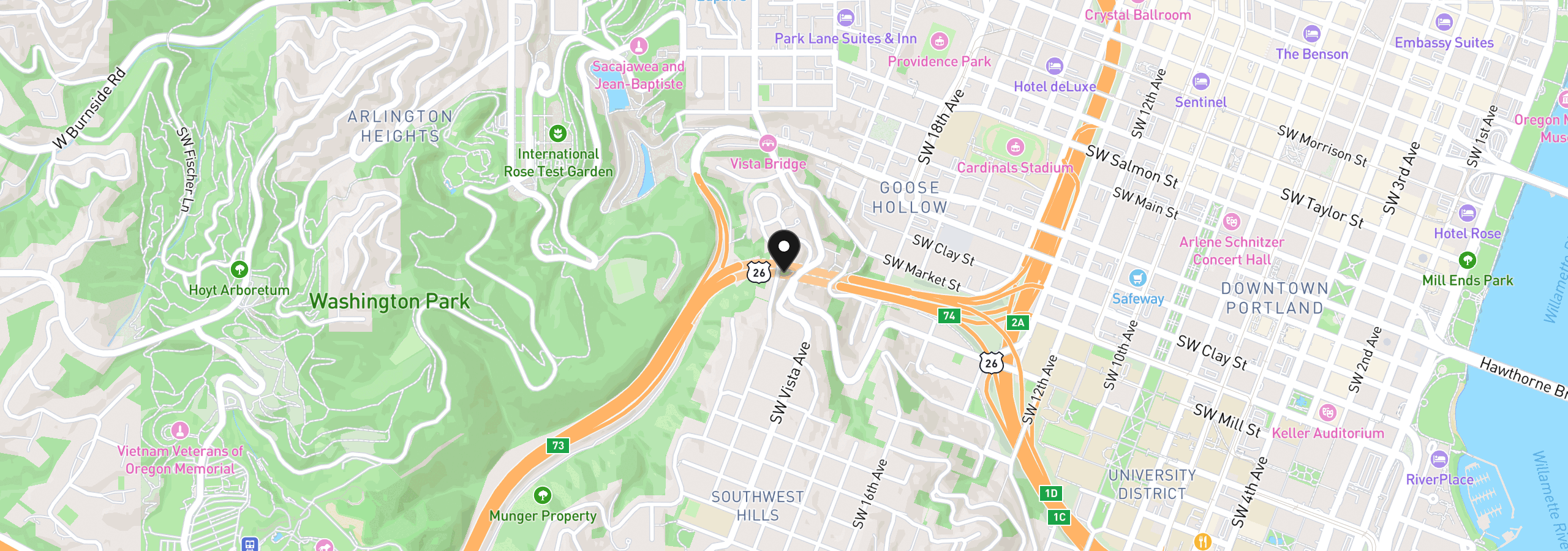 Map showing the location of 1784 SW Montgomery Dr, Portland, OR 97201
