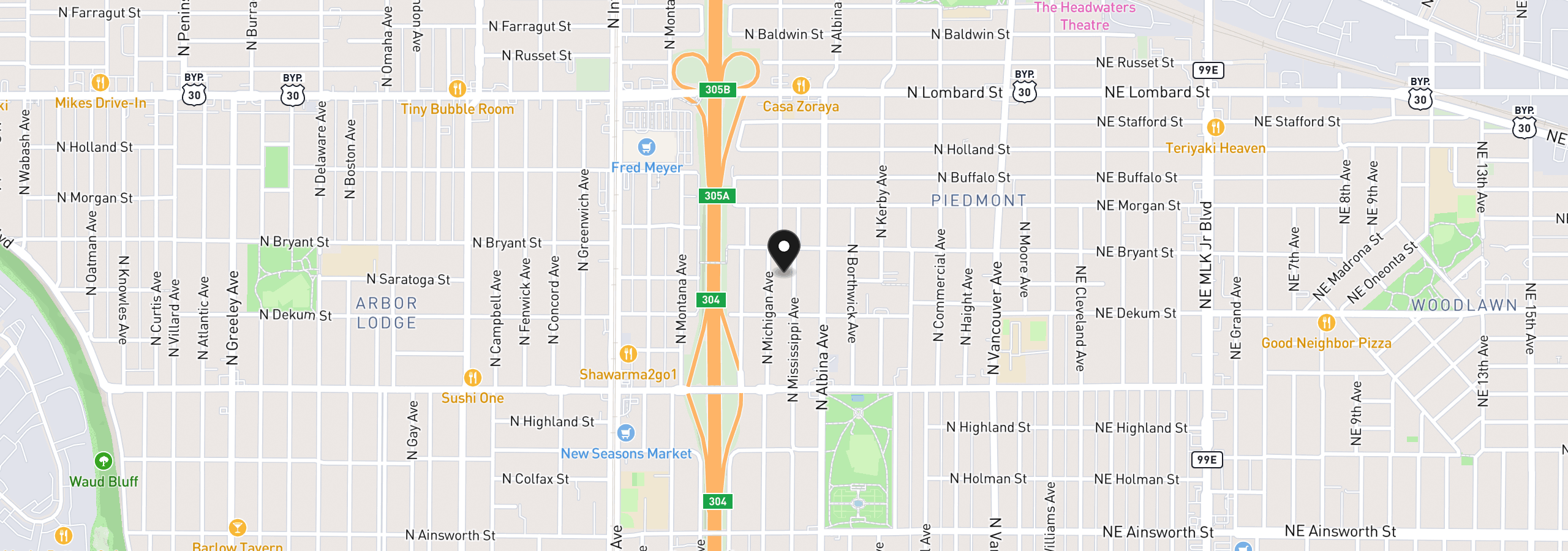 Map showing the location of 6905 N Mississippi Ave, Portland, OR 97217