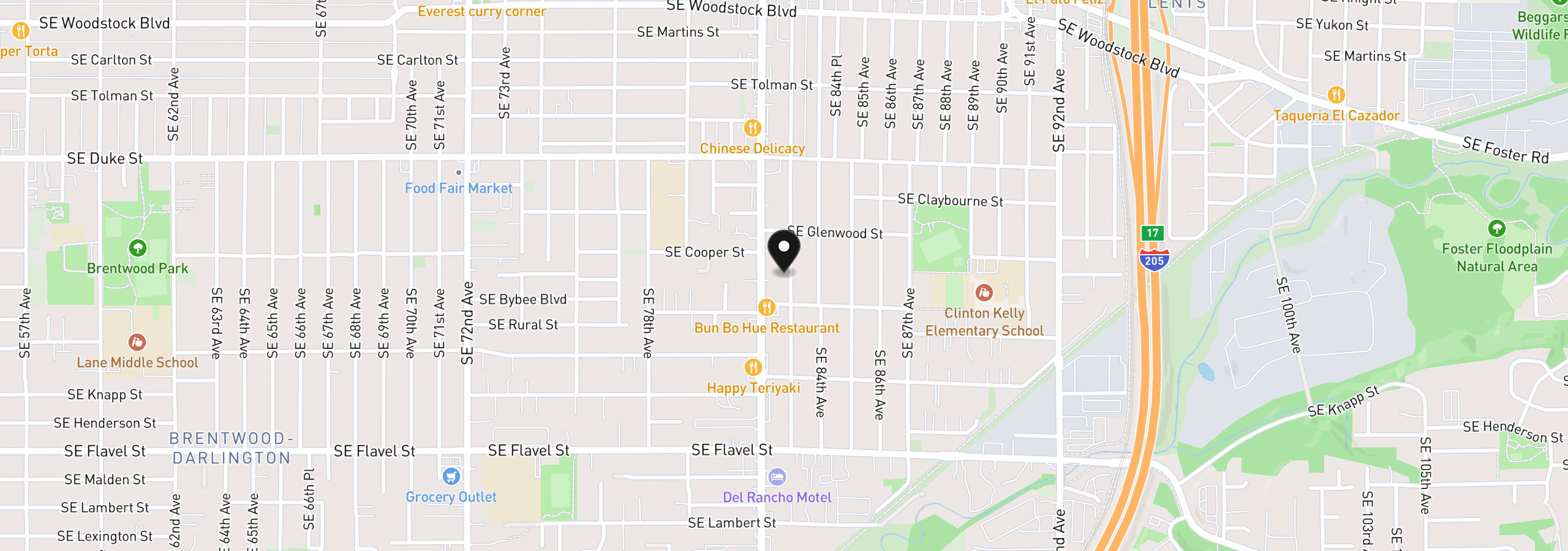 Map showing the location of 6831 SE 83rd Ave, Portland, OR 97266