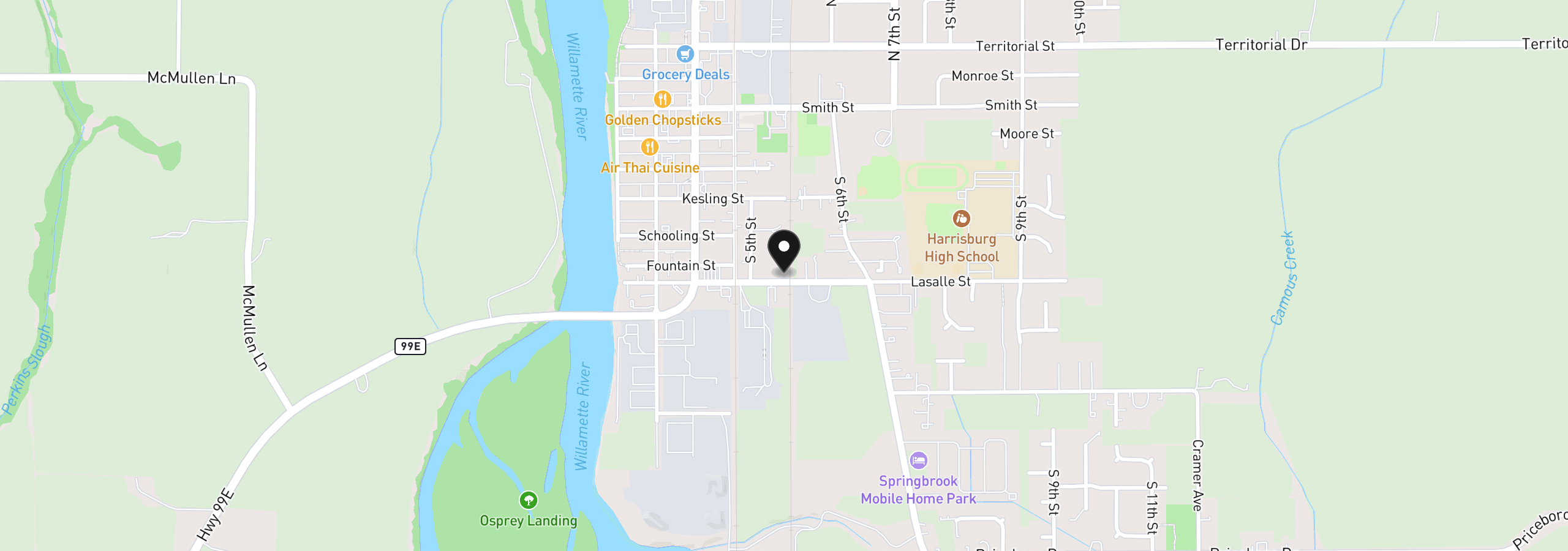 Map showing the location of 535 Lasalle St, Harrisburg, OR 97446