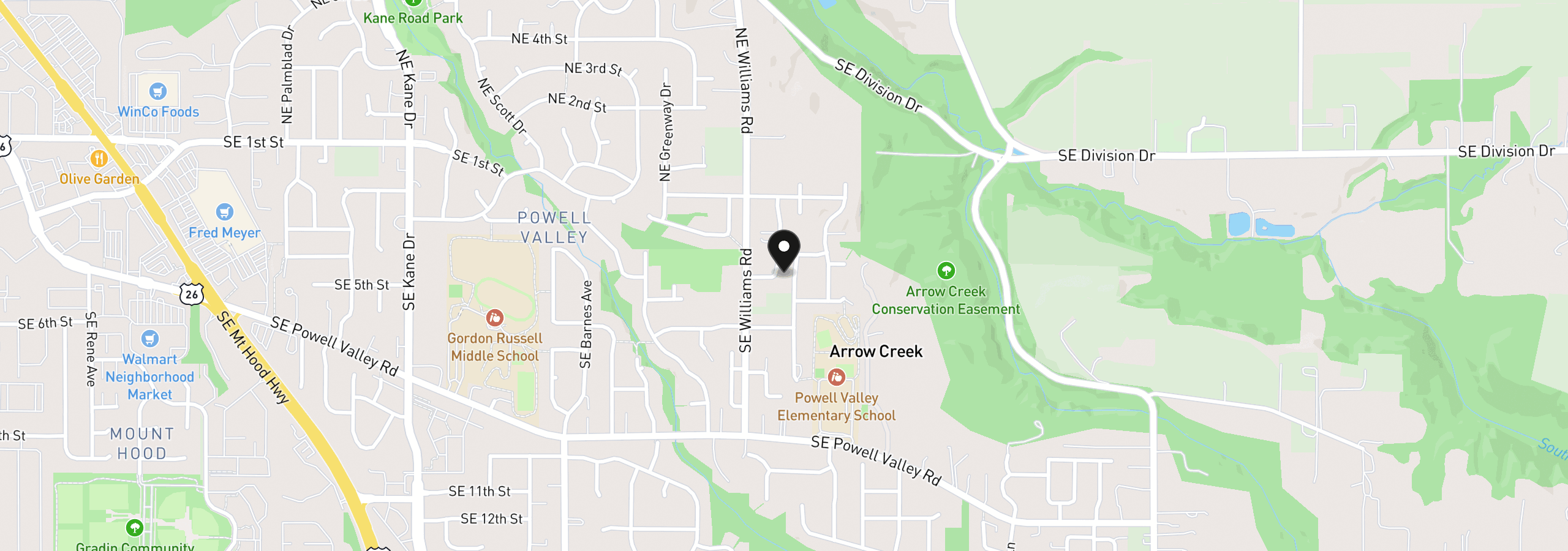 Map showing the location of 295 SE Baker Ave, Gresham, OR 97080