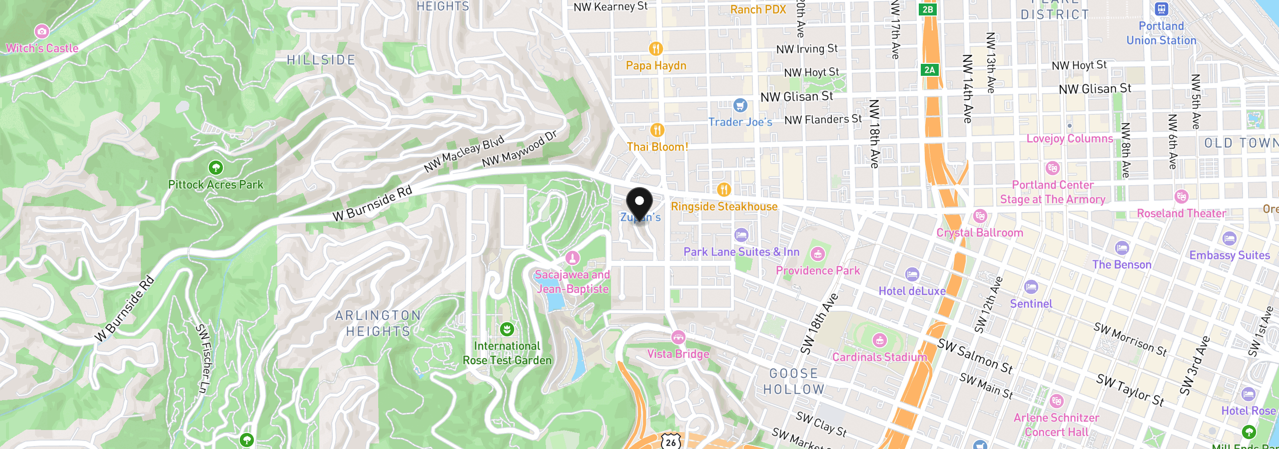 Map showing the location of 2330 SW Cactus Dr, Portland, OR 97205