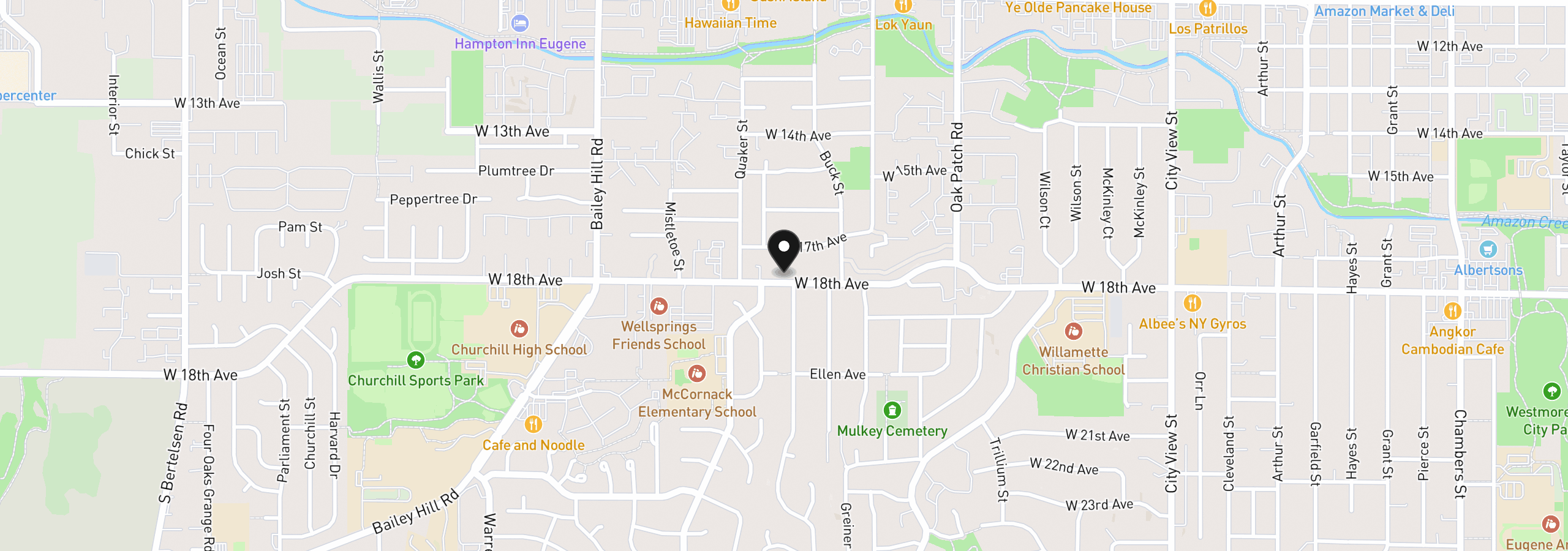 Map showing the location of 3315 W 18th Ave, Eugene, OR 97402
