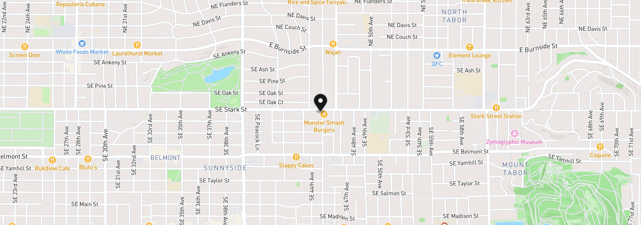 Map showing the location of 4458 SE Stark St 1, Portland, OR 97215