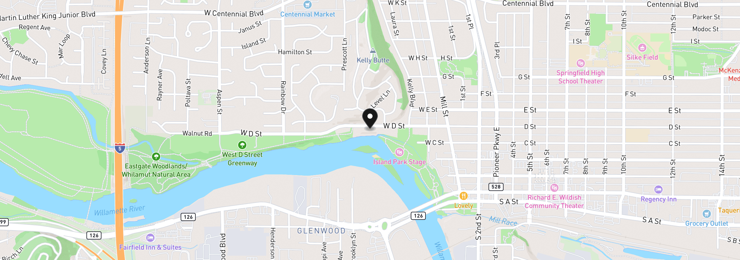 Map showing the location of 441 W D St, Springfield, OR 97477