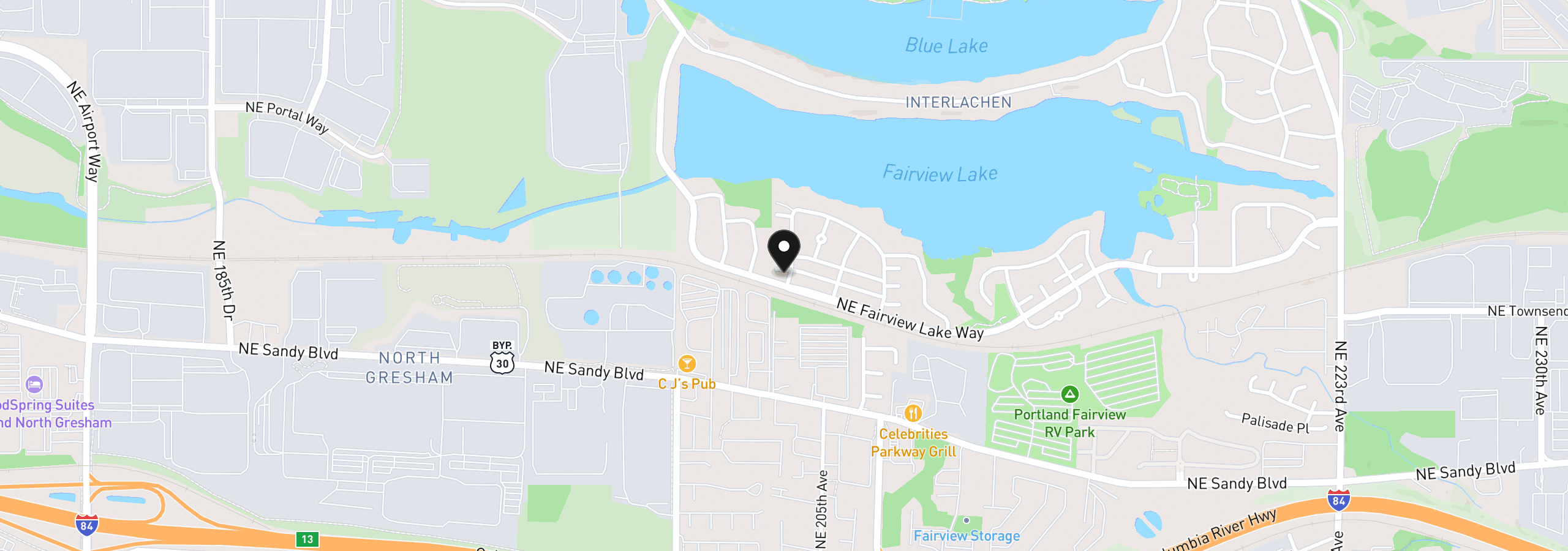 Map showing the location of 20398 NE Mackenzie Ln, Fairview, OR 97024