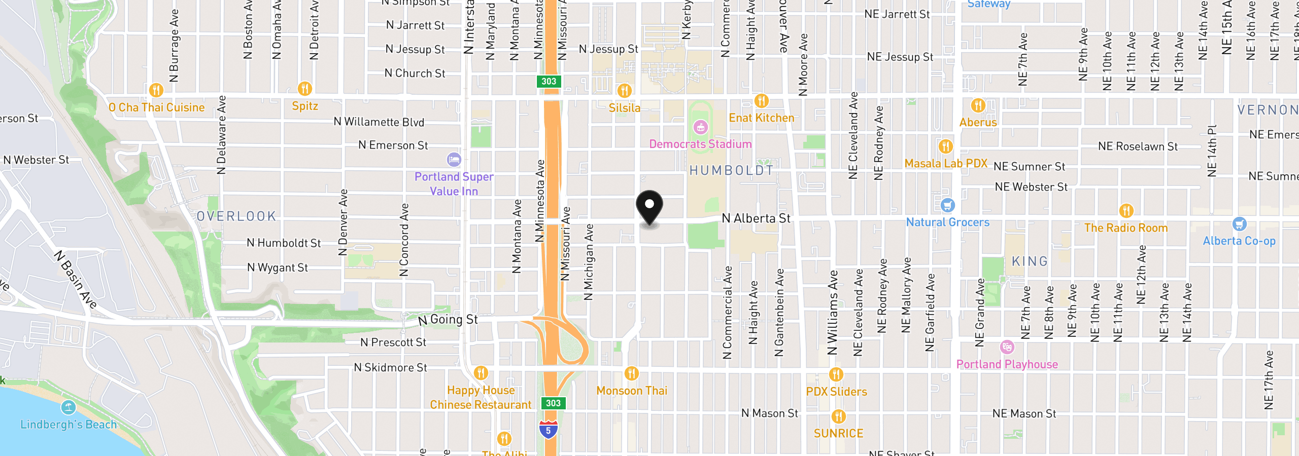 Map showing the location of 716 N Alberta St, Portland, OR 97217