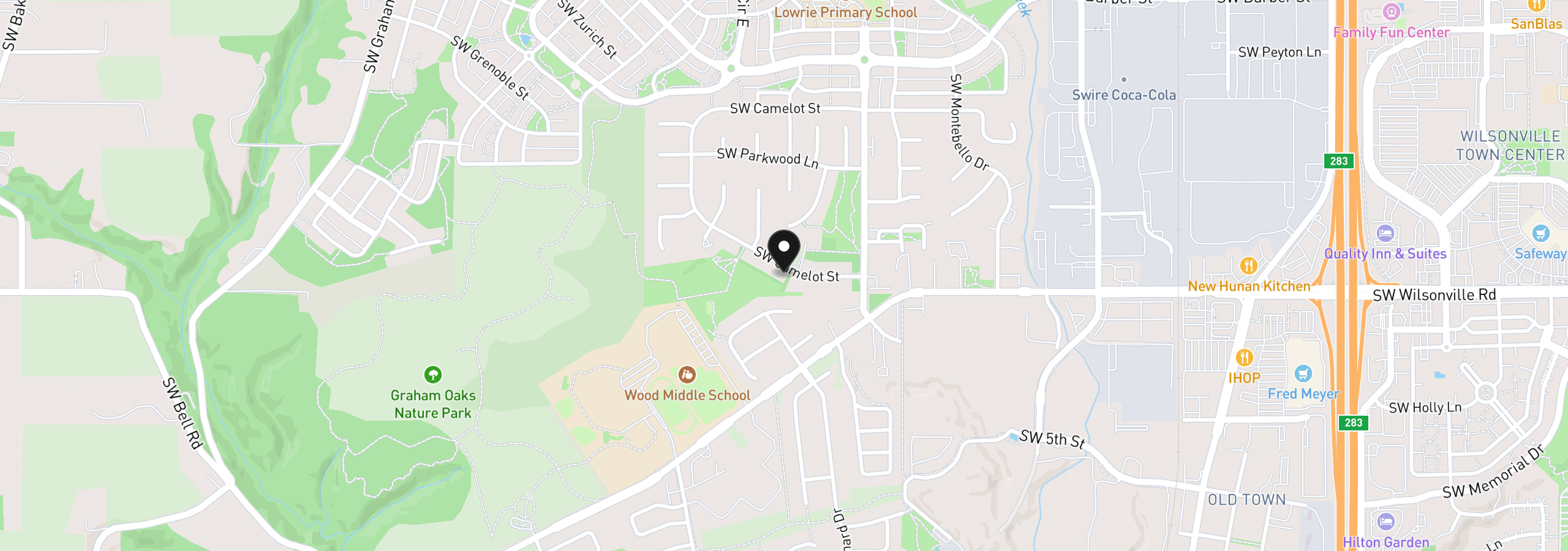 Map showing the location of 29836 SW Camelot St, Wilsonville, OR 97070