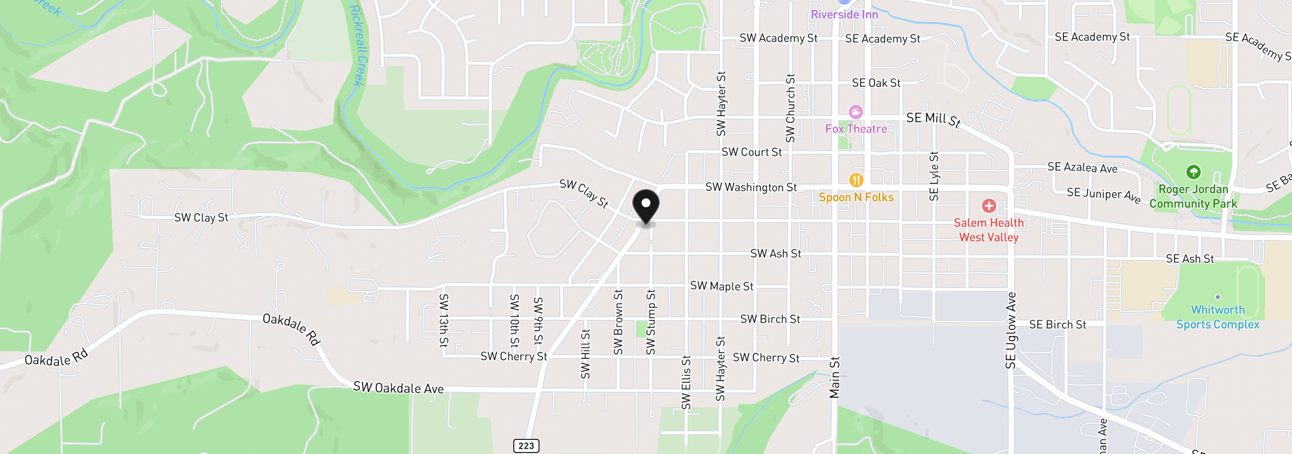 Map showing the location of 595 SW Clay St, Dallas, OR 97338