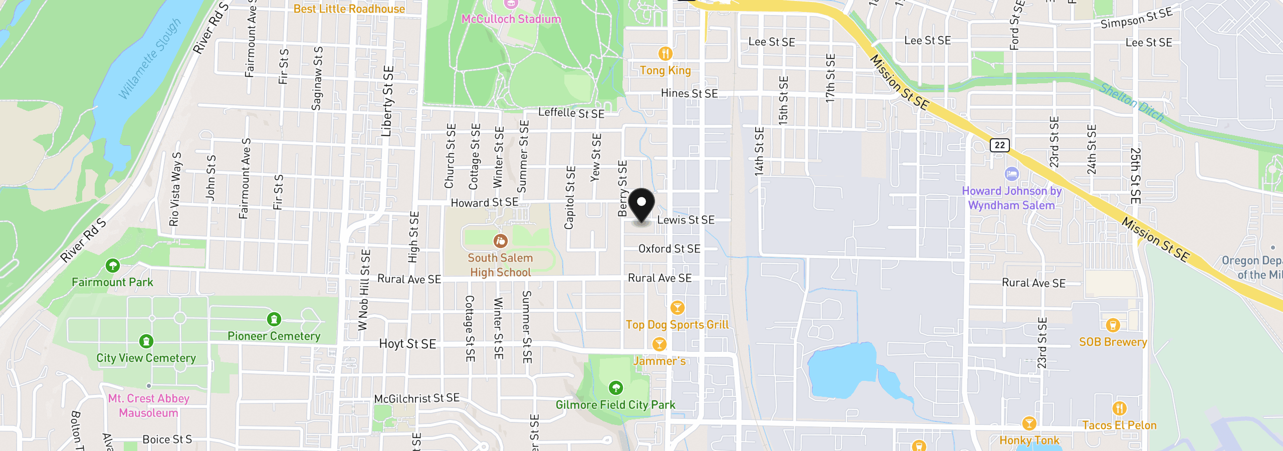 Map showing the location of 1140 Lewis St, Salem, OR 97302