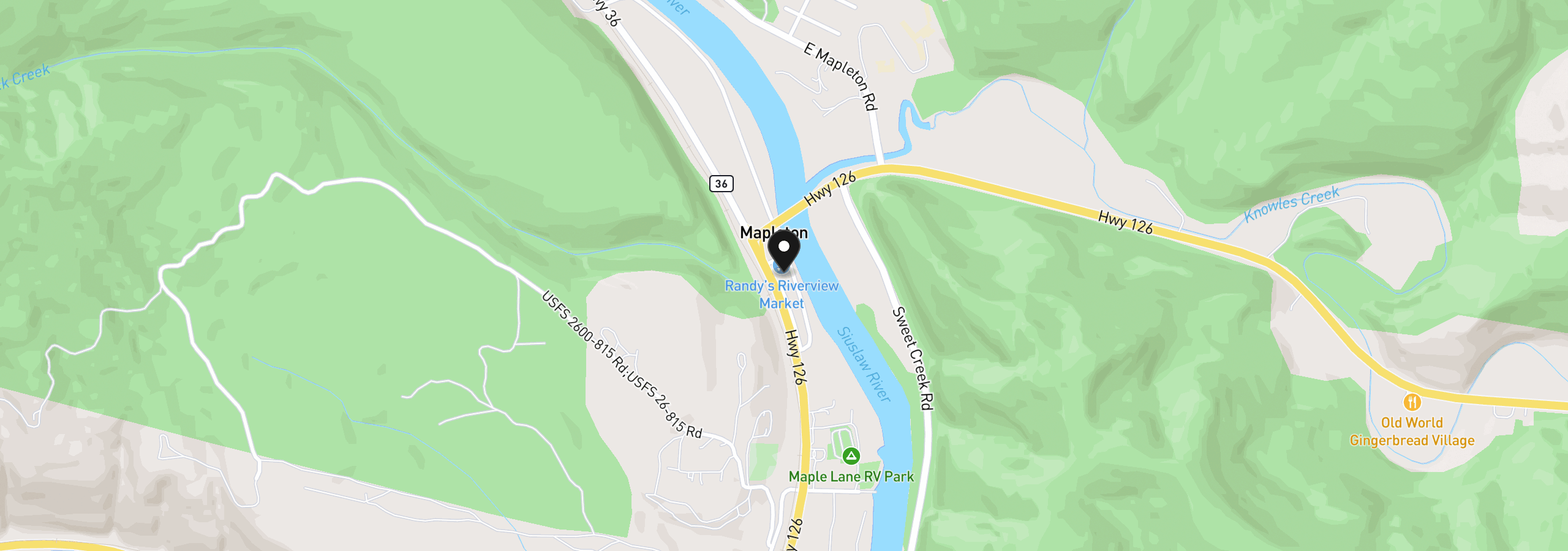 Map showing the location of 10786 Highway 126, Mapleton, OR 97453