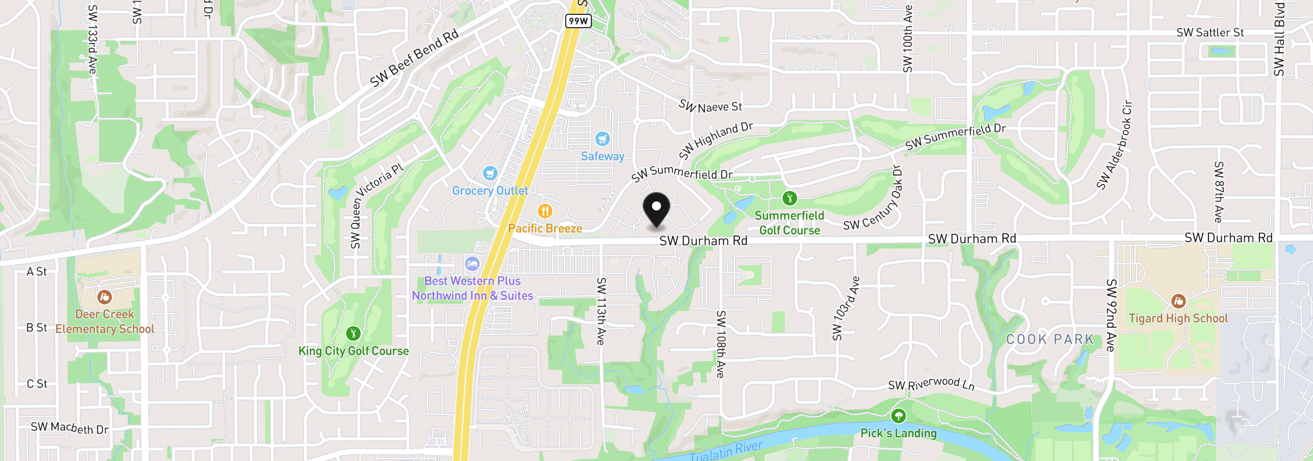 Map showing the location of 10980 SW Meadowbrook Dr 3, Portland, OR 97224