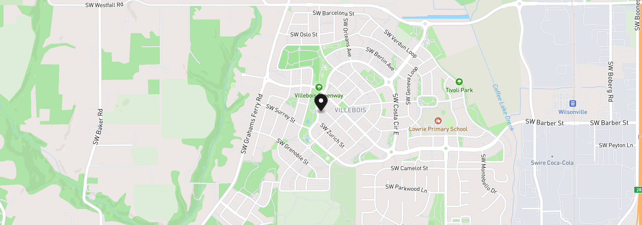 Map showing the location of 28905 SW Costa Cir W, Wilsonville, OR 97070