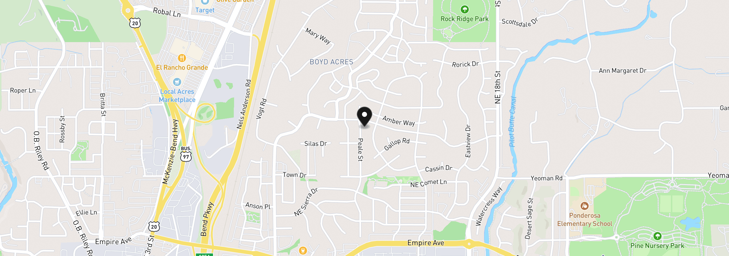 Map showing the location of 63292 Peale St, Bend, OR 97701