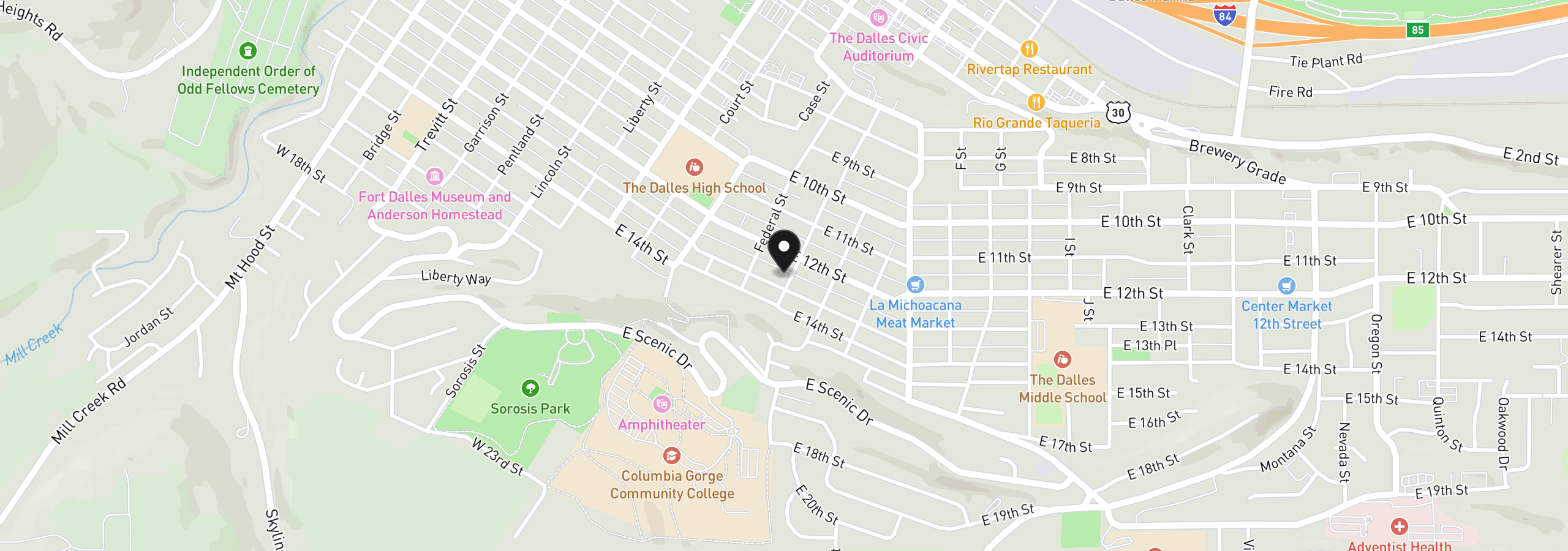 Map showing the location of 1311 Laughlin St, The Dalles, OR 97058