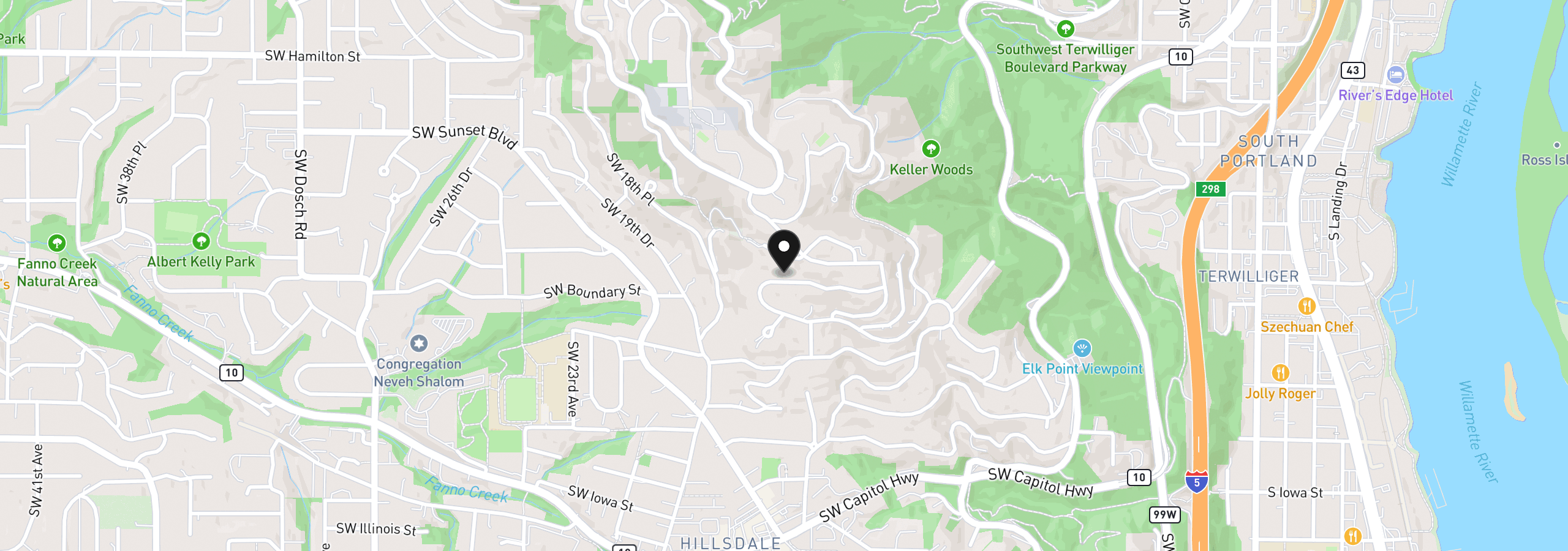 Map showing the location of 1622 SW Westwood Dr, Portland, OR 97239