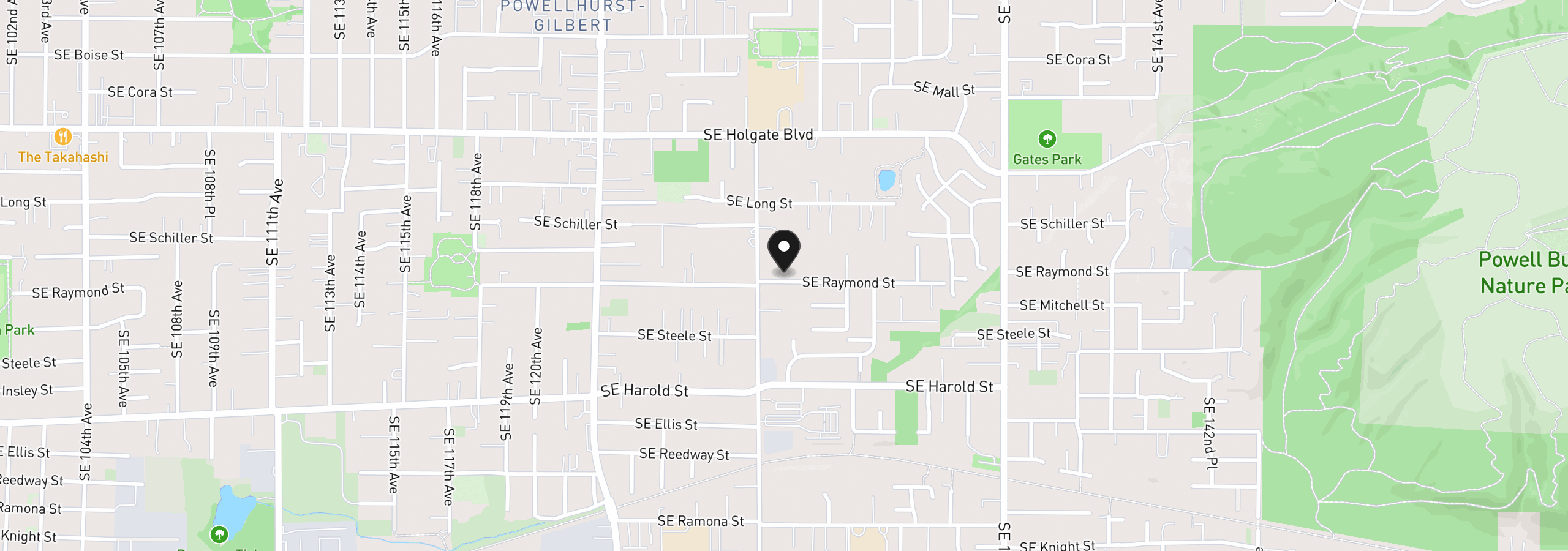 Map showing the location of 12839 SE Raymond St, Portland, OR 97236