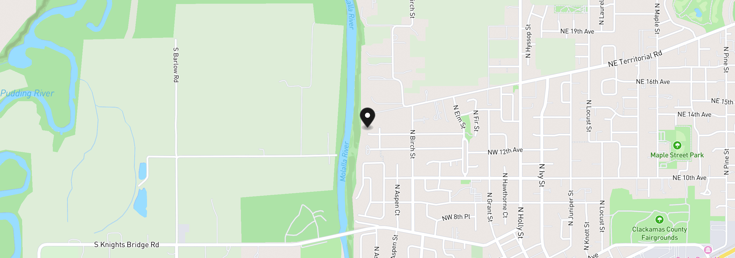 Map showing the location of 1090 NW 13th Ave, Canby, OR 97013