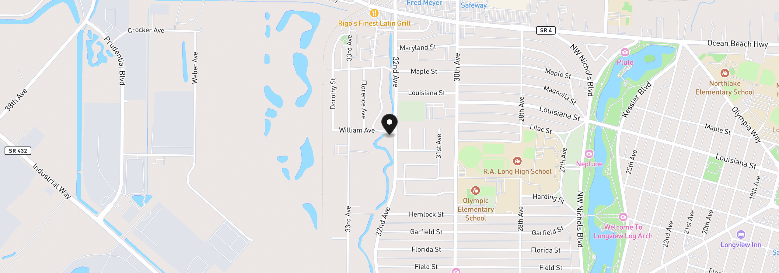 Map showing the location of 3215 William Ave, Longview, Wa 98632